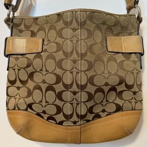 Coach Tan and Brown Signature Shoulder Bag